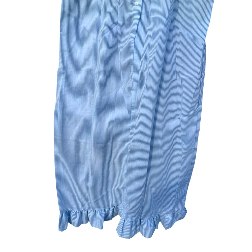 Prom'n Nod Blue Pinstripe Lace Empire Waist Ruffle Hem Nightgown Small - Picture 6 of 7